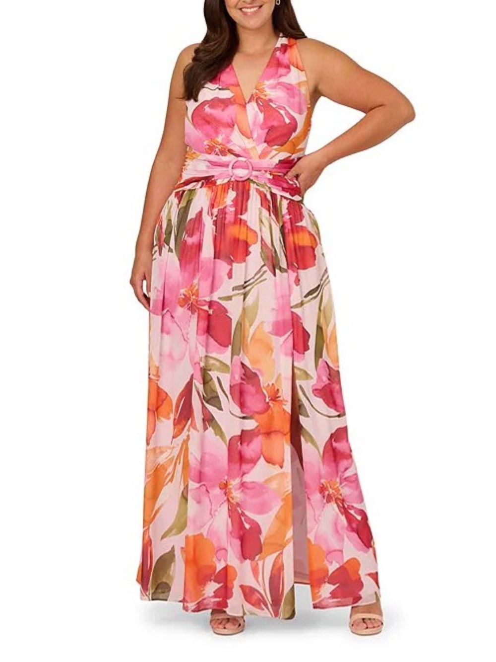 NWT Adrianna Papell Floral Chiffon Ring Gown 22W